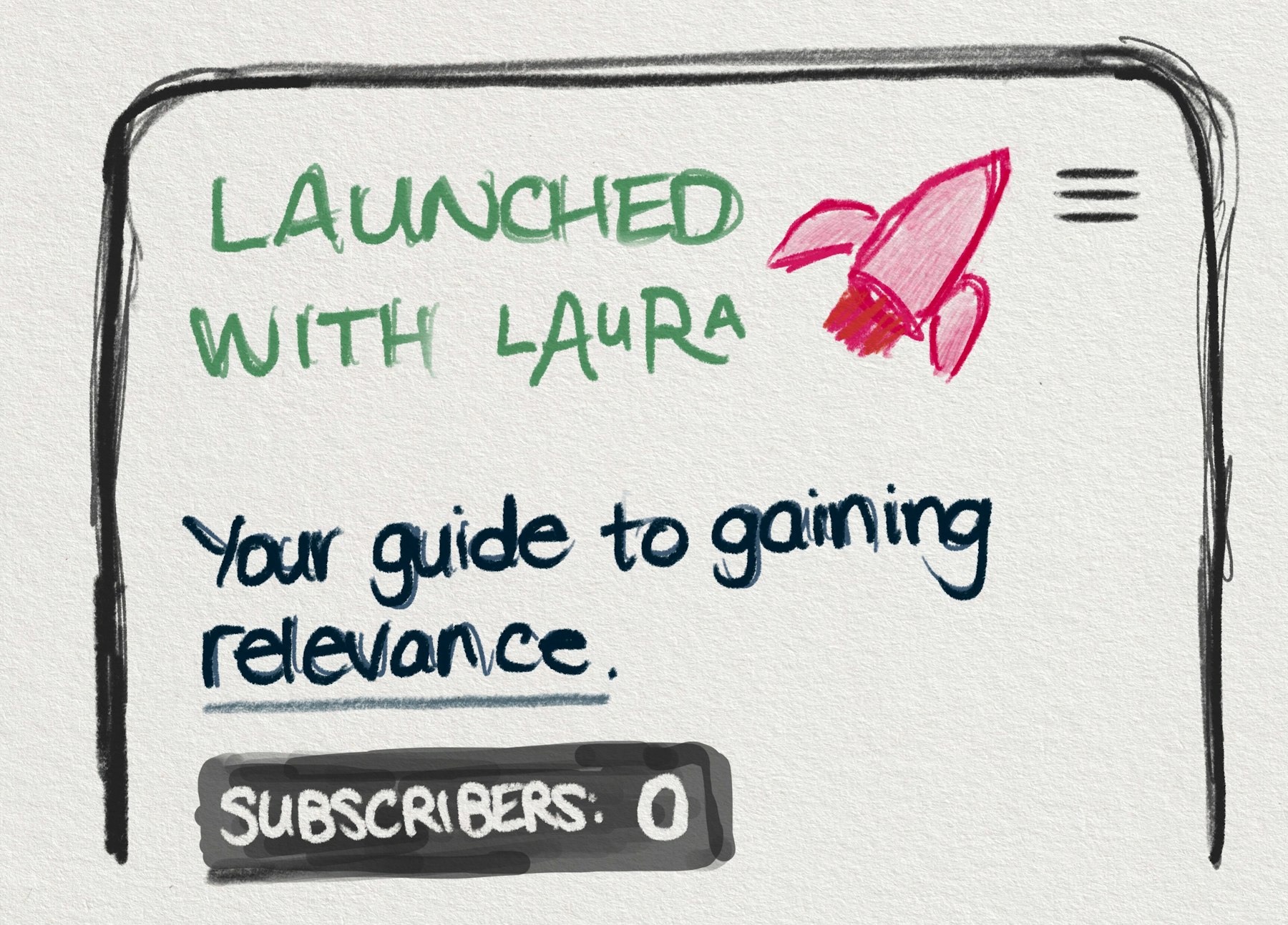 A picture of the Launched With Laura landing page with zero subscribers.